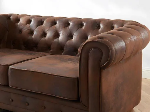 Bankstel En Fauteuil Chesterfield Van Microvezel Met Vintage Look