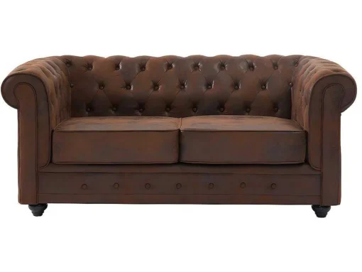 Bankstel En Fauteuil Chesterfield Van Microvezel Met Vintage Look