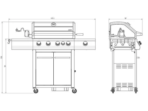 Barbecue Op Gas Met 4 Branders, 1 Rechaud Aan De Zijkant En 1 Grill 148 X 56 X 121 Cm - Roasty