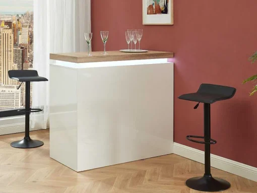 Barmeubel Halo Ii - Wit Gelakt Mdf - Leds - Wit En Eik