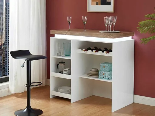 Barmeubel Halo Ii - Wit Gelakt Mdf - Leds - Wit En Eik