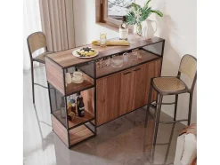 Barmeubel, Laag Dressoir - 2 Deuren En 4 Nissen - Mdf - Industriele Stijl - Kleuren: Bruin En Zwart