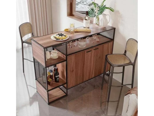 Barmeubel, Laag Dressoir - 2 Deuren En 4 Nissen - Mdf - Industriele Stijl - Kleuren: Bruin En Zwart