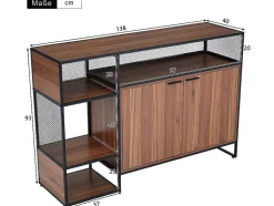 Barmeubel, Laag Dressoir - 2 Deuren En 4 Nissen - Mdf - Industriele Stijl - Kleuren: Bruin En Zwart