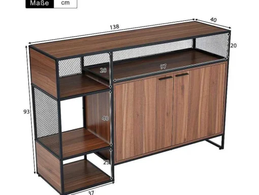 Barmeubel, Laag Dressoir - 2 Deuren En 4 Nissen - Mdf - Industriele Stijl - Kleuren: Bruin En Zwart