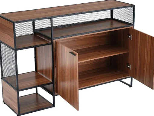 Barmeubel, Laag Dressoir - 2 Deuren En 4 Nissen - Mdf - Industriele Stijl - Kleuren: Bruin En Zwart