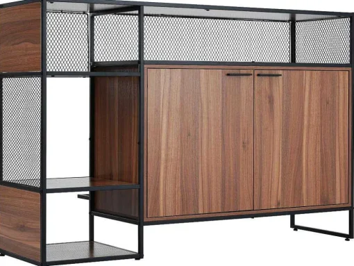 Barmeubel, Laag Dressoir - 2 Deuren En 4 Nissen - Mdf - Industriele Stijl - Kleuren: Bruin En Zwart
