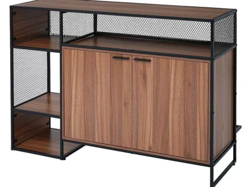 Barmeubel, Laag Dressoir - 2 Deuren En 4 Nissen - Mdf - Industriele Stijl - Kleuren: Bruin En Zwart
