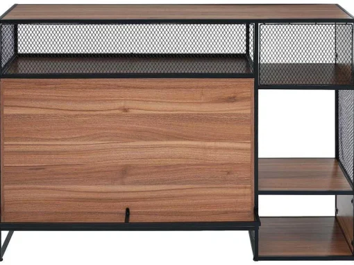 Barmeubel, Laag Dressoir - 2 Deuren En 4 Nissen - Mdf - Industriele Stijl - Kleuren: Bruin En Zwart