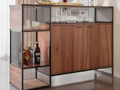 Barmeubel, Laag Dressoir - 2 Deuren En 4 Nissen - Mdf - Industriele Stijl - Kleuren: Bruin En Zwart