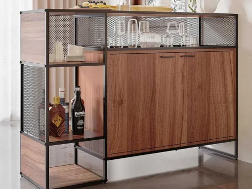 Barmeubel, Laag Dressoir - 2 Deuren En 4 Nissen - Mdf - Industriele Stijl - Kleuren: Bruin En Zwart