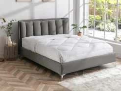 Bed 160 X 200 Cm Met Gewatteerd Hoofdbord - Stof - Grijs - Funiti