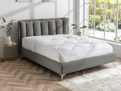 Bed 160 X 200 Cm Met Gewatteerd Hoofdbord - Stof - Grijs - Funiti