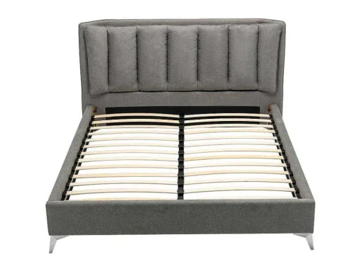 Bed 160 X 200 Cm Met Gewatteerd Hoofdbord - Stof - Grijs - Funiti