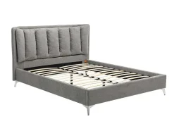Bed 160 X 200 Cm Met Gewatteerd Hoofdbord - Stof - Grijs - Funiti