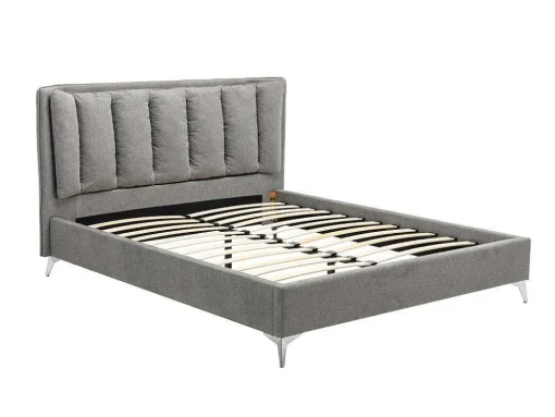 Bed 160 X 200 Cm Met Gewatteerd Hoofdbord - Stof - Grijs - Funiti