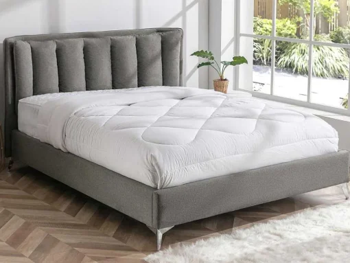 Bed 160 X 200 Cm Met Gewatteerd Hoofdbord - Stof - Grijs - Funiti