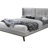 Bed 140 X 200 Cm Met Hoofdbord Met Capitons - Linnen - Lichtgrijs - Kerano