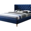 Bed 140 X 190 Cm Met Hoofdbord Met Capitonnage - Velours - Koningsblauw - Enodi