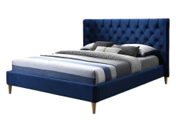 Bed 140 X 190 Cm Met Hoofdbord Met Capitonnage - Velours - Koningsblauw - Enodi