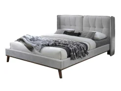 Bed 140 X 200 Cm Met Hoofdbord Met Capitons - Linnen - Lichtgrijs - Kerano