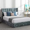 Bed 140 X 190 Cm Met Hoofdbord Met Verticale Stiksels - Velours - Groenblauw + Matras - Feroya