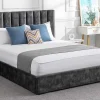 Bed 160 X 200 Cm Met Hoofdbord Met Verticale Stiksels - Velours - Antraciet - Feroya