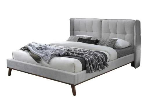 Bed 140 X 200 Cm Met Hoofdbord Met Capitons - Linnen - Lichtgrijs - Kerano