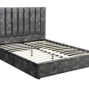 Bed 140 X 190 Cm Met Hoofdbord Met Verticale Stiksels - Velours - Antraciet - Feroya