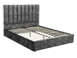 Bed 140 X 190 Cm Met Hoofdbord Met Verticale Stiksels - Velours - Antraciet - Feroya