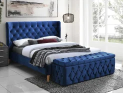Bed 140 X 190 Cm Met Hoofdbord Met Capitonnage - Velours - Koningsblauw - Enodi