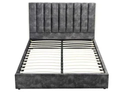 Bed 160 X 200 Cm Met Hoofdbord Met Verticale Stiksels - Velours - Antraciet - Feroya