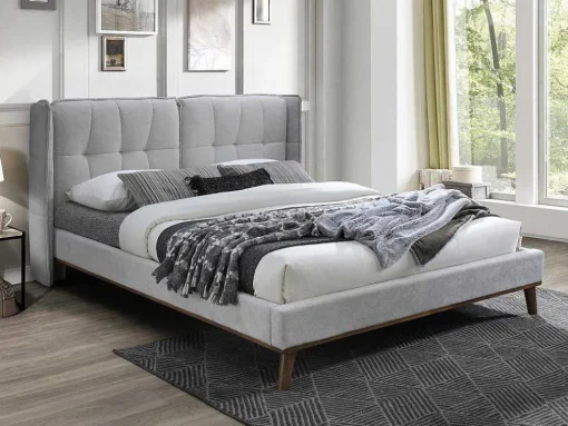 Bed 140 X 200 Cm Met Hoofdbord Met Capitons - Linnen - Lichtgrijs - Kerano
