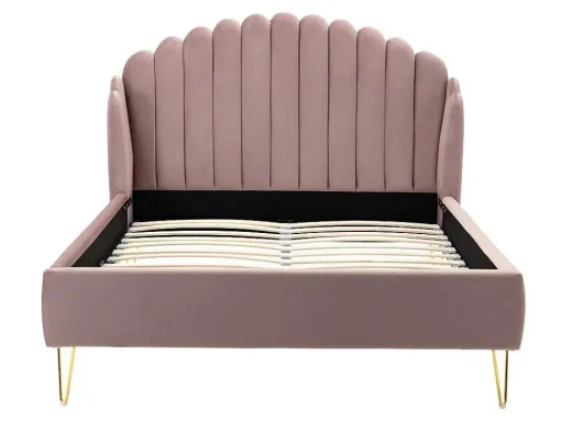 Bed 140 X 190 Cm Met Hoofdbord Met Golfpatroon - Velours - Oudroze + Matras - Sagali