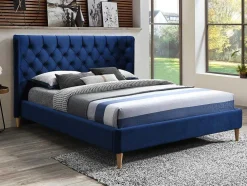 Bed 140 X 190 Cm Met Hoofdbord Met Capitonnage - Velours - Koningsblauw - Enodi