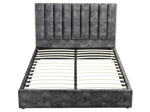 Bed 140 X 190 Cm Met Hoofdbord Met Verticale Stiksels - Velours - Antraciet - Feroya