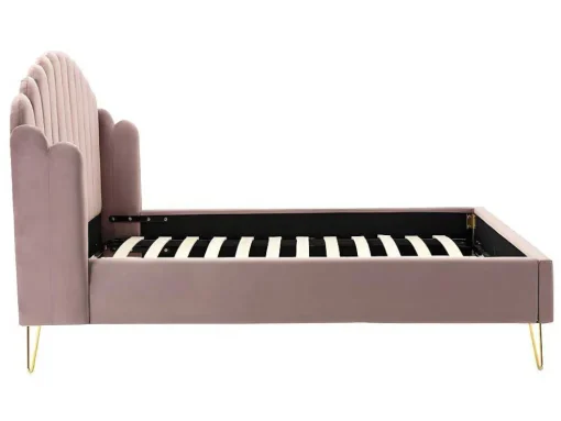 Bed 140 X 190 Cm Met Hoofdbord Met Golfpatroon - Velours - Oudroze + Matras - Sagali
