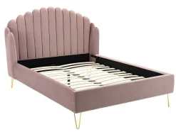 Bed 140 X 190 Cm Met Hoofdbord Met Golfpatroon - Velours - Oudroze + Matras - Sagali