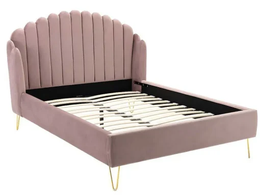 Bed 140 X 190 Cm Met Hoofdbord Met Golfpatroon - Velours - Oudroze + Matras - Sagali