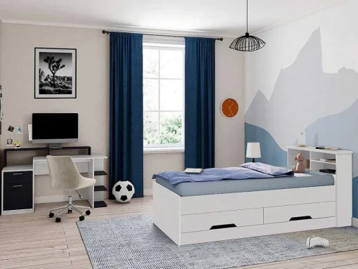 Bed Boris Met Laden En Opbergruimte - Wit - 90X190 Cm