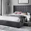 Bed Gewatteerd Hoofdbord - Met Laden - 160 X 200 Cm - Stof Grijs - Leonce