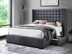 Bed Gewatteerd Hoofdbord - Met Laden - 160 X 200 Cm - Stof Grijs - Leonce