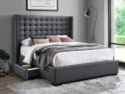 Bed Gewatteerd Hoofdbord - Met Laden - 160 X 200 Cm - Stof Grijs - Leonce