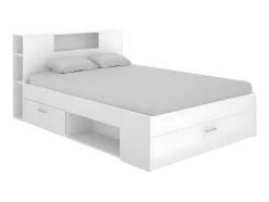 Bed Leandre Met Hoofdeinde, Opbergruimte En Lades - 140 X 190 Cm - Kleur: Wit