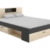 Bed Leandre Met Hoofdeinde, Opbergruimte En Lades - 160 X 200 Cm - Kleur: Eiken En Antraciet