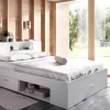 Bed Leandre Met Hoofdeinde, Opbergruimte En Lades - 160 X 200 Cm - Kleur: Wit