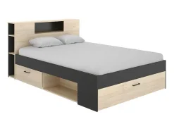 Bed Leandre Met Hoofdeinde, Opbergruimte En Lades - 160 X 200 Cm - Kleur: Eiken En Antraciet
