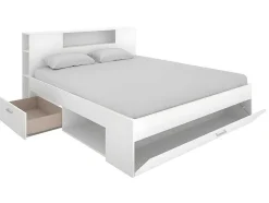 Bed Leandre Met Hoofdeinde, Opbergruimte En Lades - 140 X 190 Cm - Kleur: Wit