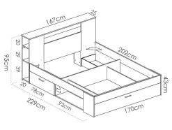 Bed Leandre Met Hoofdeinde, Opbergruimte En Lades - 160 X 200 Cm - Kleur: Wit