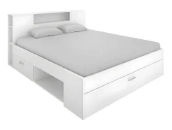 Bed Leandre Met Hoofdeinde, Opbergruimte En Lades - 160 X 200 Cm - Kleur: Wit